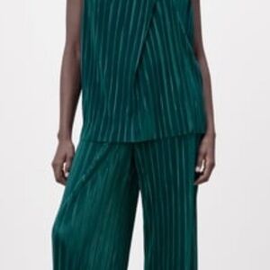 Zara Teal Striped Wide Leg Jumpsuit